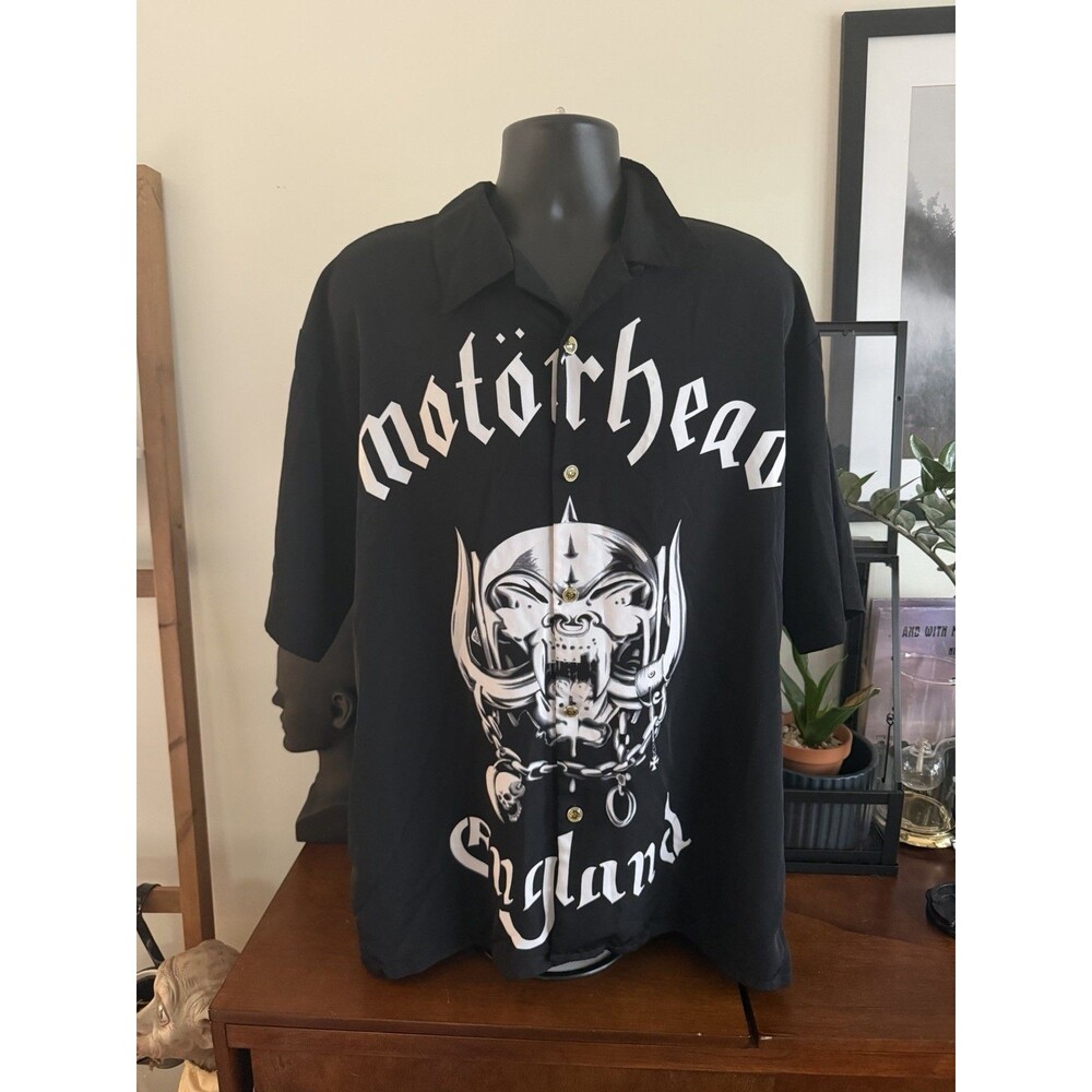 VTG Motorhead England XL Dragonfly Button Shirt Lemmy War-Pig Snaggletooth Y2K
